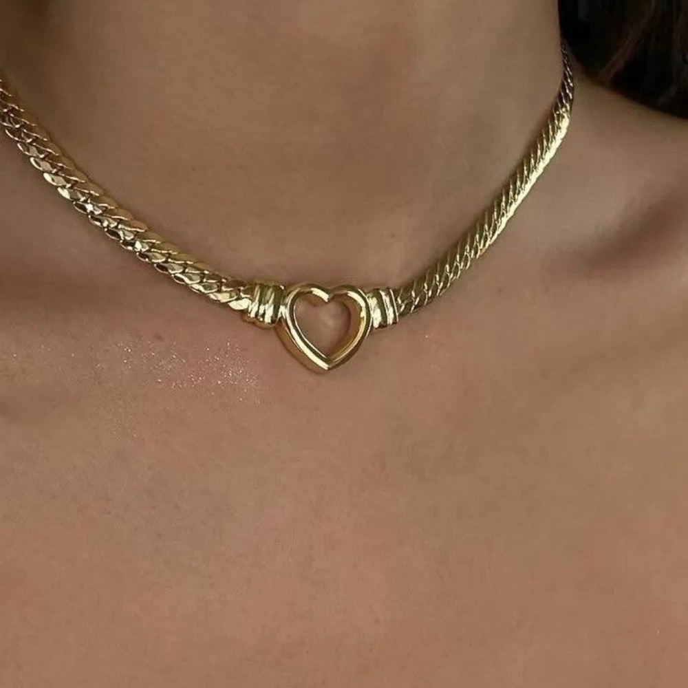 Heart link necklace ,18k gold plated heart necklace